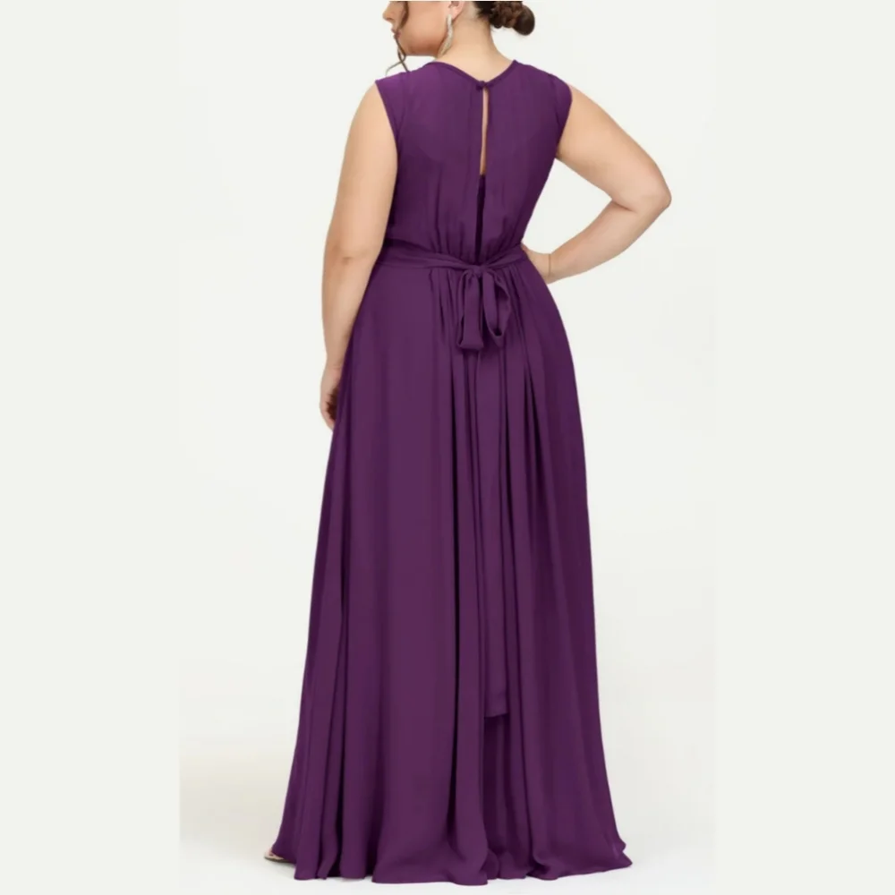 NWT Duntery Purple Chiffon Floor Length Bridesmaid Dress, Plus Size 24 - Picture 2 of 13
